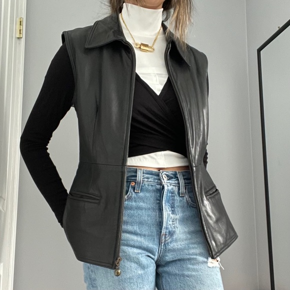 EUC BEBE BLACK LAMBSKIN LEATHER VEST - Picture 1 of 7